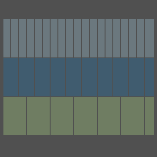 Picture of three rectangles with white vertical lines.